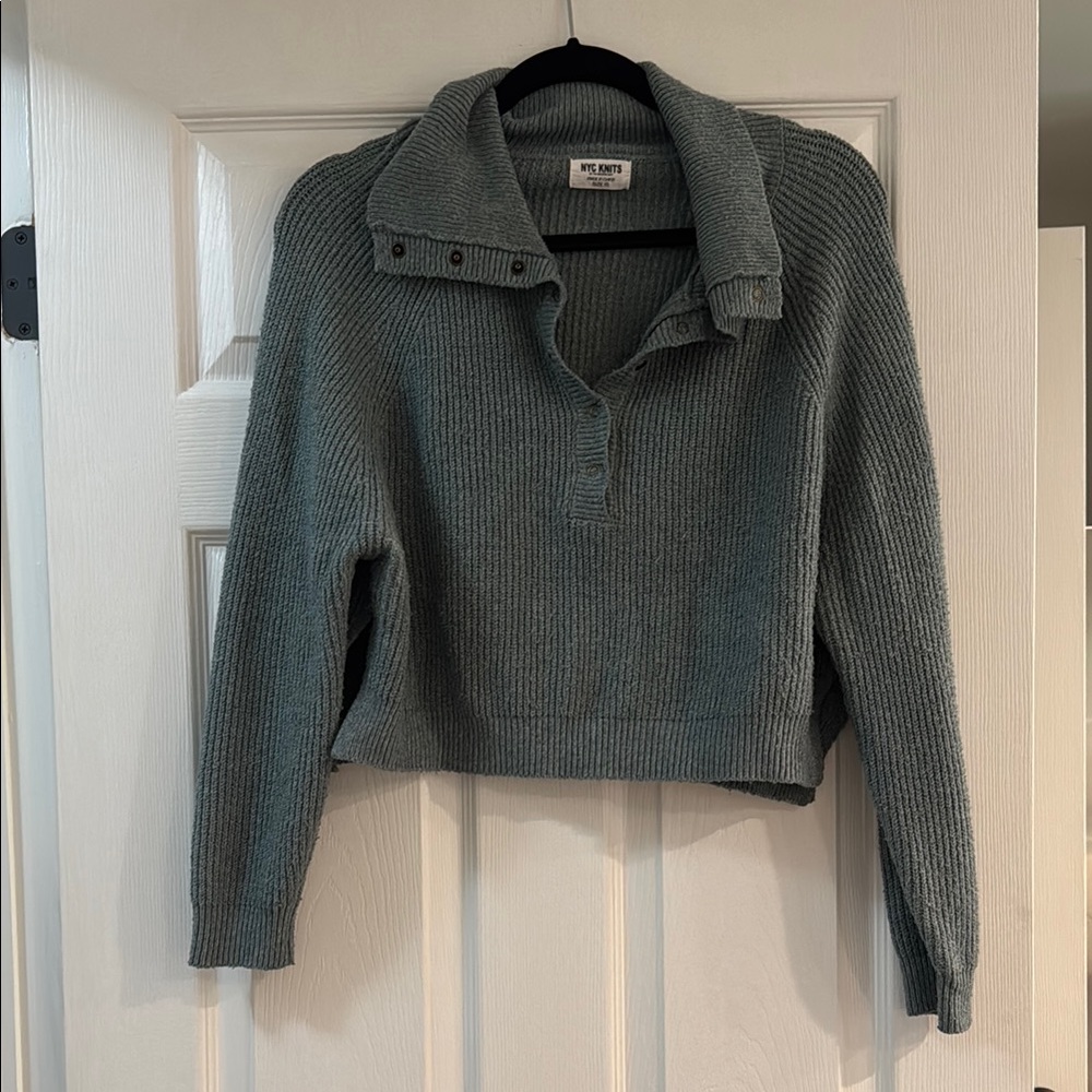 Teal Cowl Neck Sweater with Cropped Fit